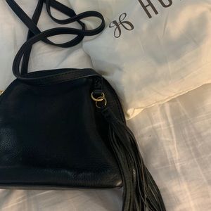 Black Leather Hobo Crossbody with Tassel.